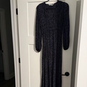 Zara Black Long-Sleeve Floral Maxi Dress